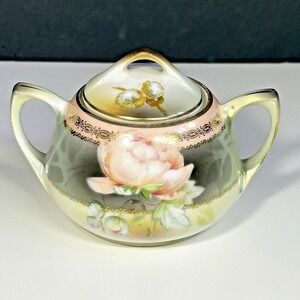 RS Germany Reinhold Schlegelmilch Floral Porcelain Sugar Bowl w Lid Antique